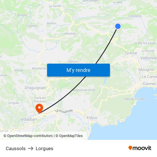 Caussols to Lorgues map