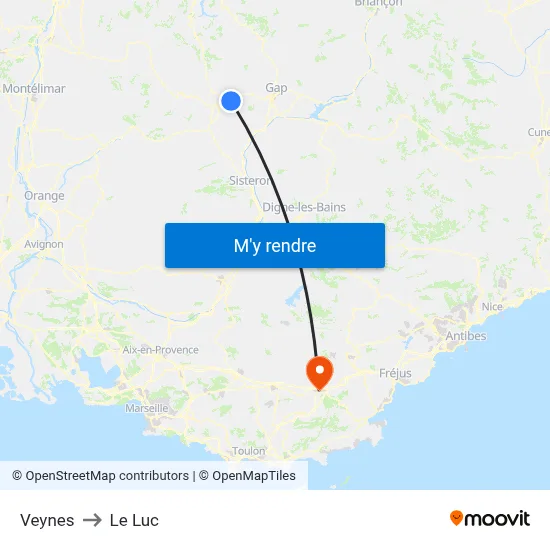 Veynes to Le Luc map