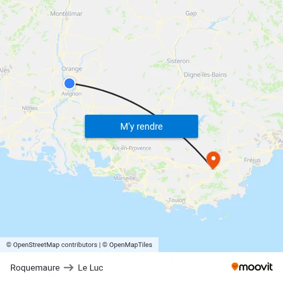 Roquemaure to Le Luc map
