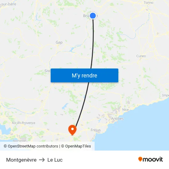 Montgenèvre to Le Luc map