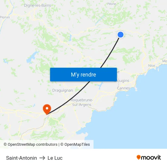 Saint-Antonin to Le Luc map