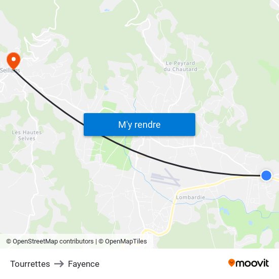 Tourrettes to Fayence map