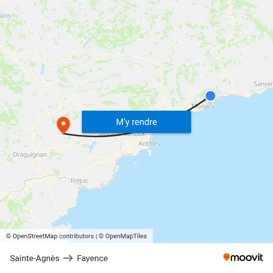Sainte-Agnès to Fayence map