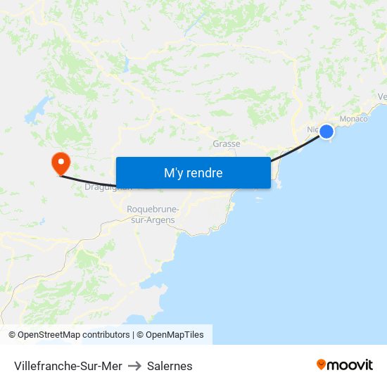 Villefranche-Sur-Mer to Salernes map