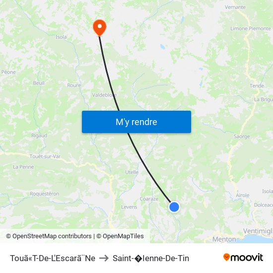 Touã«T-De-L'Escarã¨Ne to Saint-�Ienne-De-Tin map