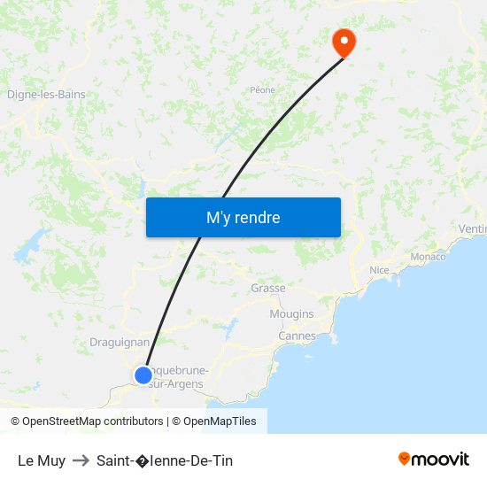 Le Muy to Saint-�Ienne-De-Tin map