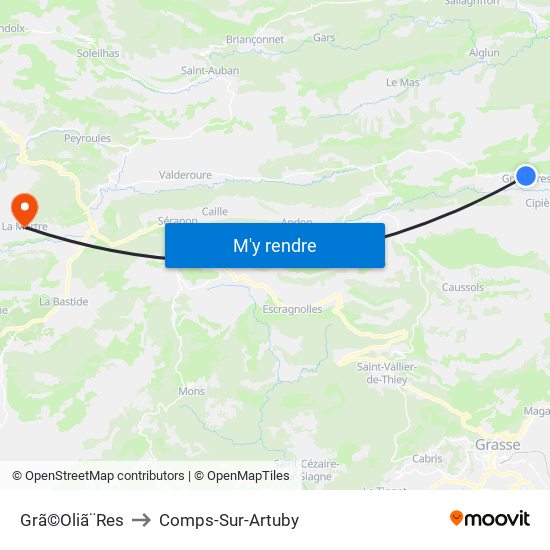 Grã©Oliã¨Res to Comps-Sur-Artuby map