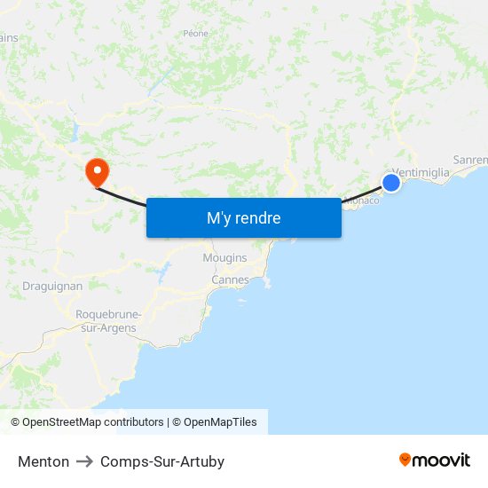 Menton to Comps-Sur-Artuby map