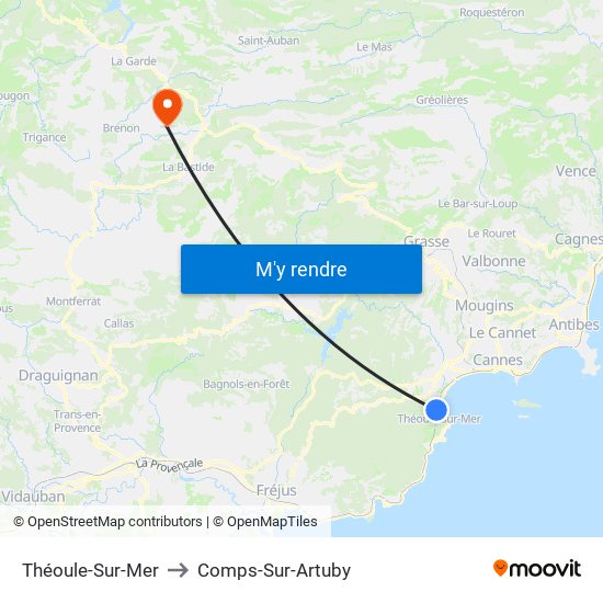 Théoule-Sur-Mer to Comps-Sur-Artuby map