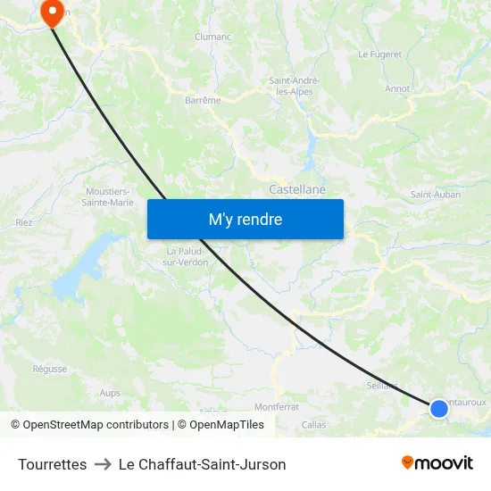 Tourrettes to Le Chaffaut-Saint-Jurson map