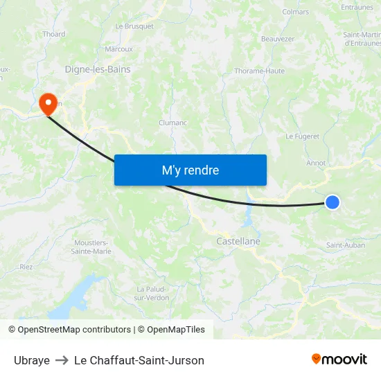 Ubraye to Le Chaffaut-Saint-Jurson map