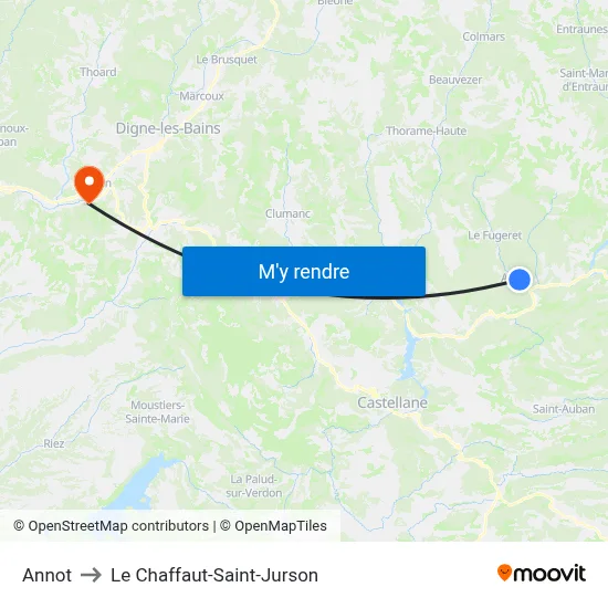 Annot to Le Chaffaut-Saint-Jurson map