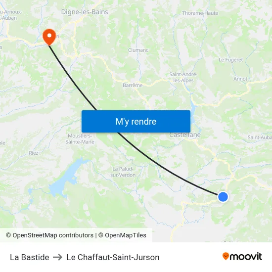 La Bastide to Le Chaffaut-Saint-Jurson map