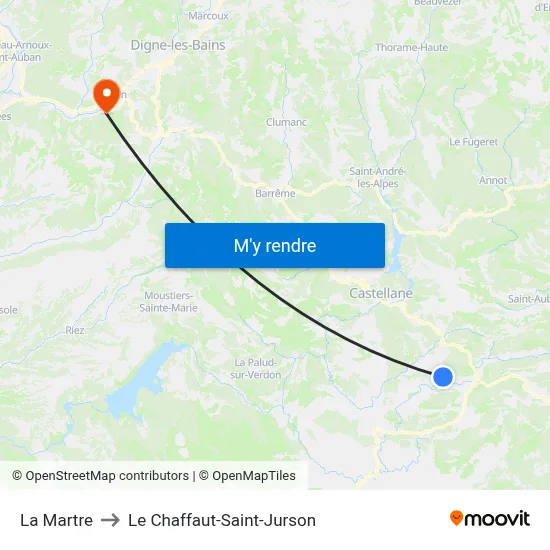 La Martre to Le Chaffaut-Saint-Jurson map