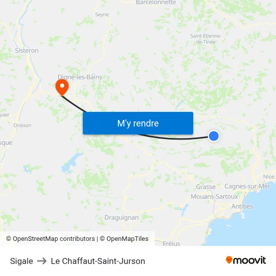 Sigale to Le Chaffaut-Saint-Jurson map