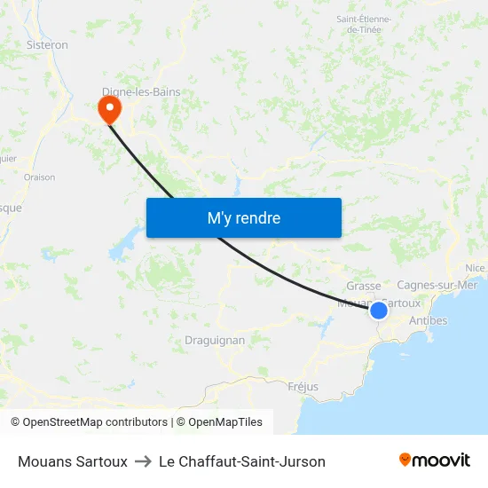 Mouans Sartoux to Le Chaffaut-Saint-Jurson map