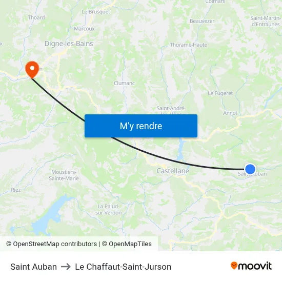 Saint Auban to Le Chaffaut-Saint-Jurson map