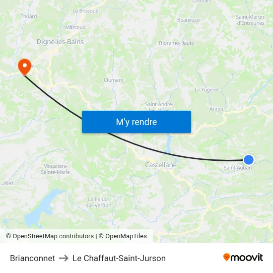 Brianconnet to Le Chaffaut-Saint-Jurson map