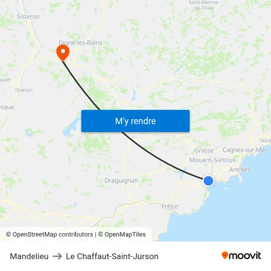 Mandelieu to Le Chaffaut-Saint-Jurson map