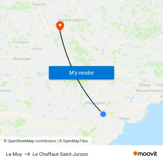 Le Muy to Le Chaffaut-Saint-Jurson map