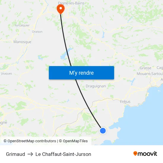 Grimaud to Le Chaffaut-Saint-Jurson map