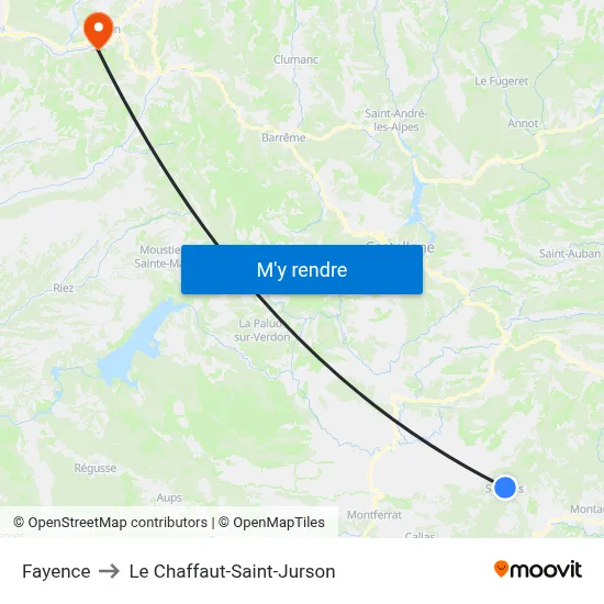 Fayence to Le Chaffaut-Saint-Jurson map