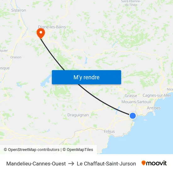 Mandelieu-Cannes-Ouest to Le Chaffaut-Saint-Jurson map