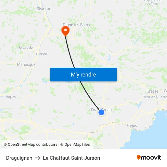 Draguignan to Le Chaffaut-Saint-Jurson map