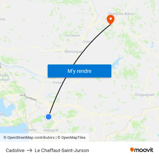 Cadolive to Le Chaffaut-Saint-Jurson map