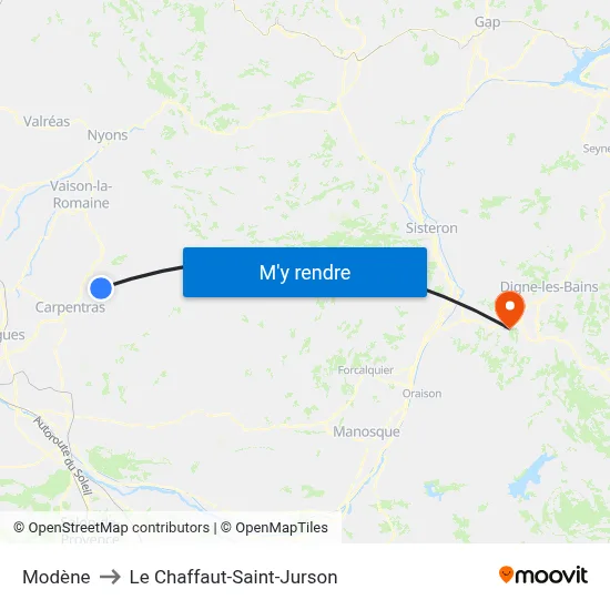 Modène to Le Chaffaut-Saint-Jurson map