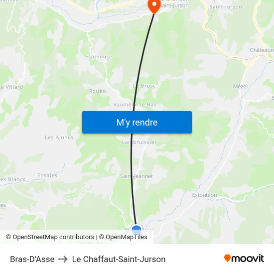 Bras-D'Asse to Le Chaffaut-Saint-Jurson map