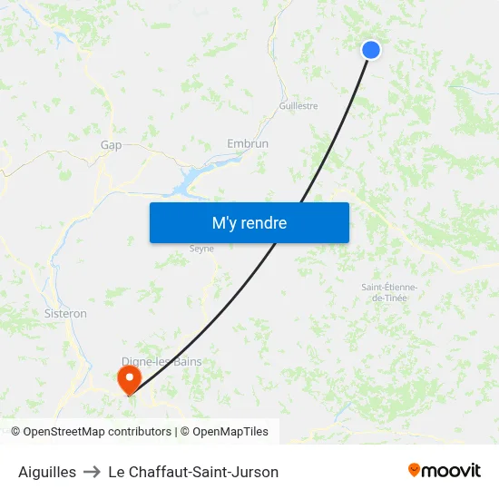 Aiguilles to Le Chaffaut-Saint-Jurson map