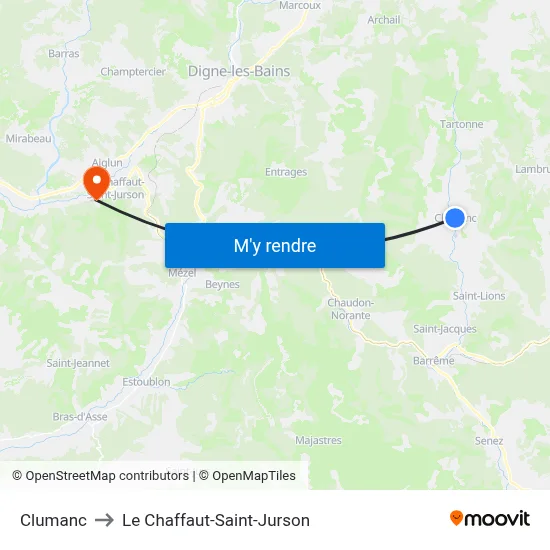 Clumanc to Le Chaffaut-Saint-Jurson map