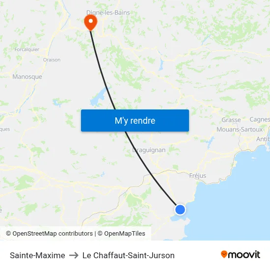 Sainte-Maxime to Le Chaffaut-Saint-Jurson map