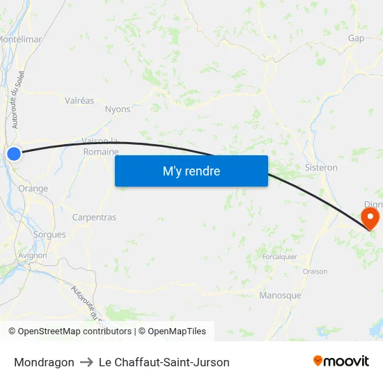 Mondragon to Le Chaffaut-Saint-Jurson map