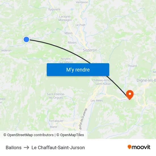 Ballons to Le Chaffaut-Saint-Jurson map