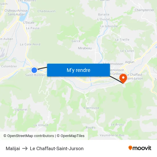 Malijai to Le Chaffaut-Saint-Jurson map