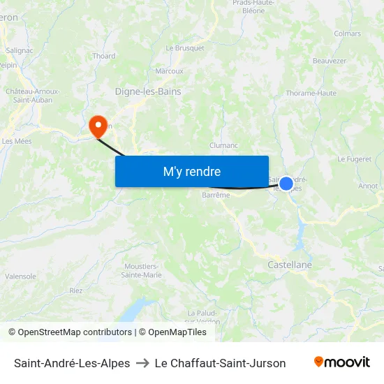 Saint-André-Les-Alpes to Le Chaffaut-Saint-Jurson map