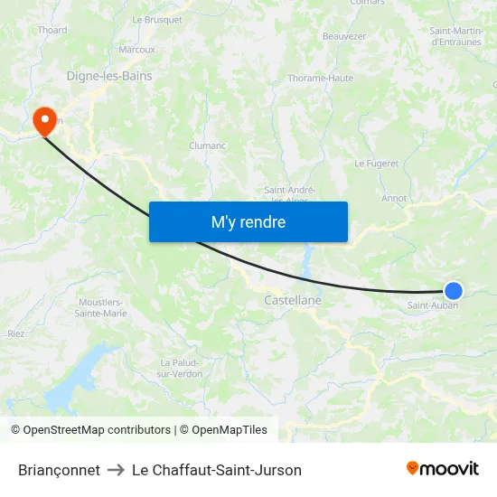 Briançonnet to Le Chaffaut-Saint-Jurson map