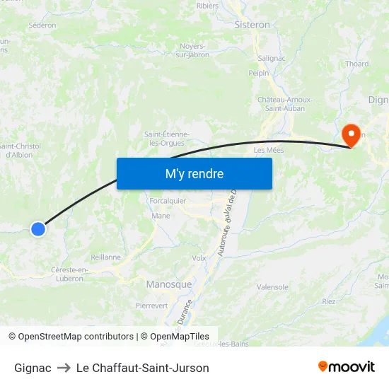 Gignac to Le Chaffaut-Saint-Jurson map