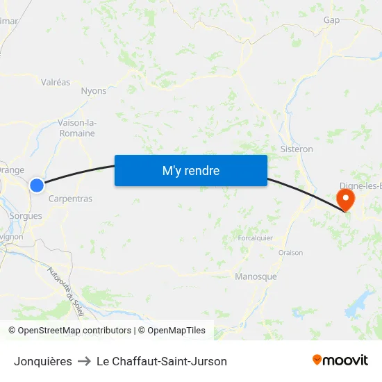 Jonquières to Le Chaffaut-Saint-Jurson map