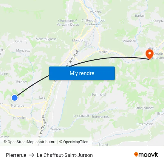 Pierrerue to Le Chaffaut-Saint-Jurson map