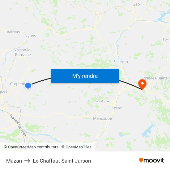 Mazan to Le Chaffaut-Saint-Jurson map