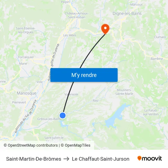 Saint-Martin-De-Brômes to Le Chaffaut-Saint-Jurson map