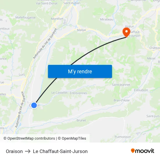 Oraison to Le Chaffaut-Saint-Jurson map