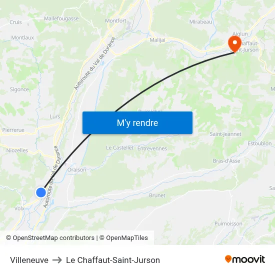 Villeneuve to Le Chaffaut-Saint-Jurson map