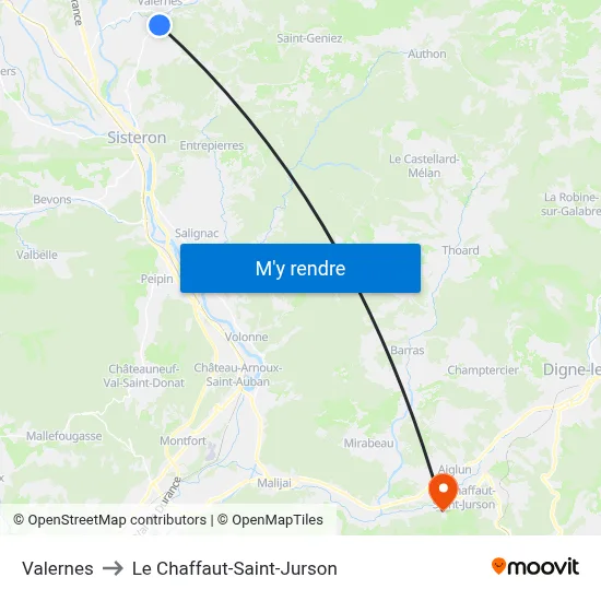 Valernes to Le Chaffaut-Saint-Jurson map