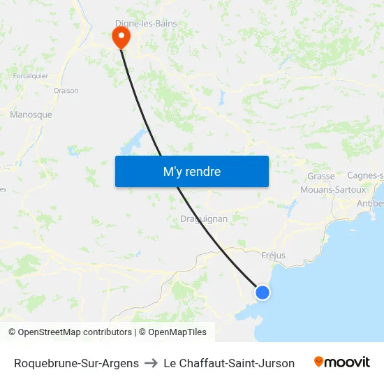 Roquebrune-Sur-Argens to Le Chaffaut-Saint-Jurson map