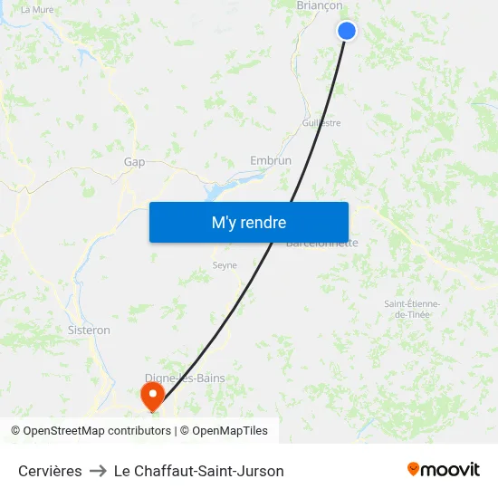 Cervières to Le Chaffaut-Saint-Jurson map