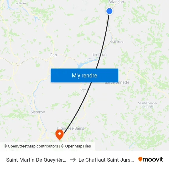 Saint-Martin-De-Queyrières to Le Chaffaut-Saint-Jurson map